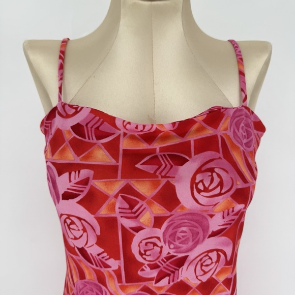 Passport Vintage Y2K Rose Floral Midi Dress Red Pink Orange Spaghetti Strap Med - Picture 2 of 10